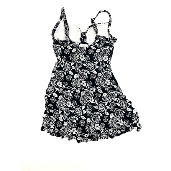 Swim Solutions Black White Floral Swim Dress One Piece 8 NWT - Picture 3 of 5